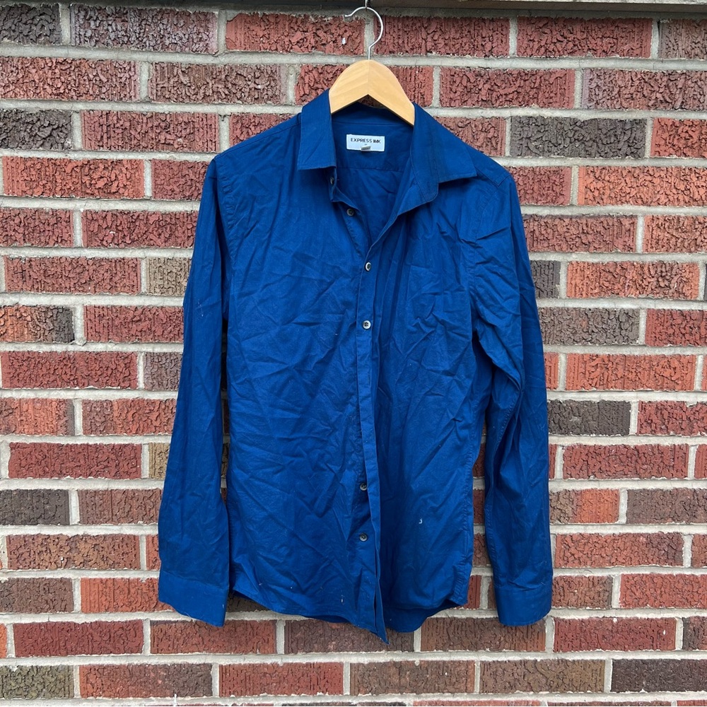 Express Navy Blue Collared Button Down Dress Shirt - image 1